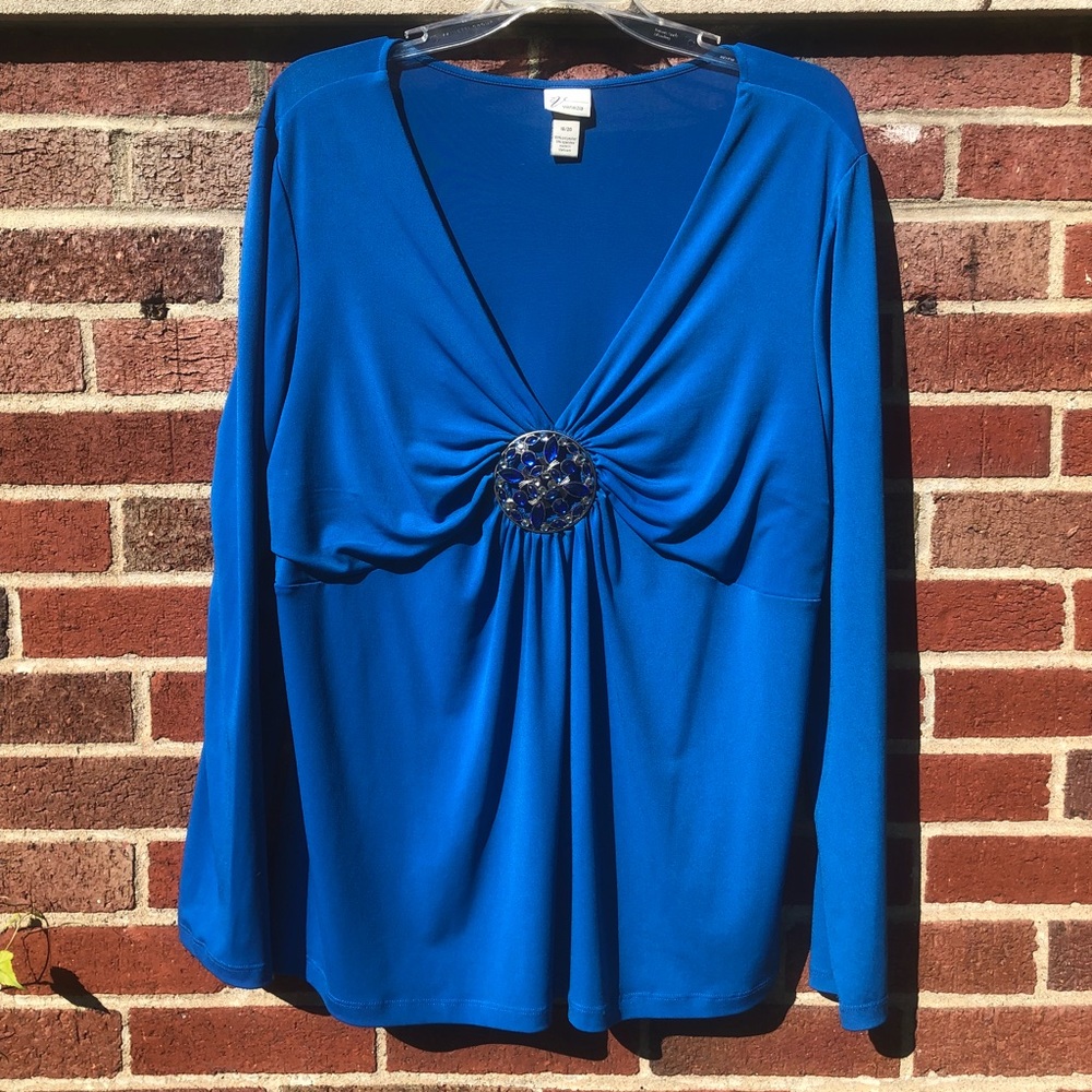 Blue Long Sleeve Shirt with Jewel Embellishment
